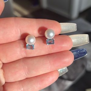 Pearl & blue stone earrings